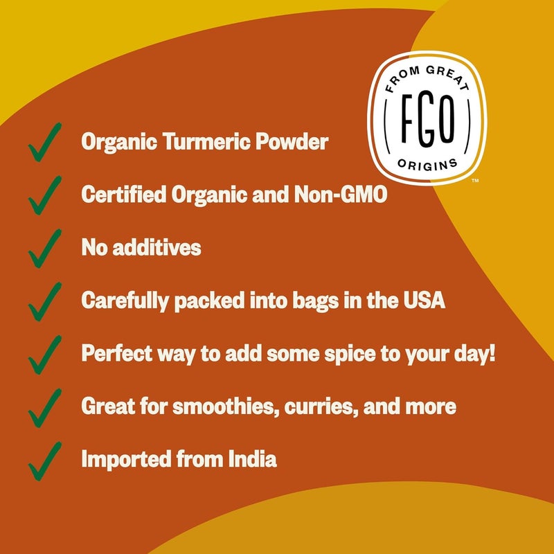 FGO Feel Good Organics Lab Tested for Purity Resealable Kraft Bag Organic Turmeric Root Powder with Curcumin, 8oz/226g - Image 3